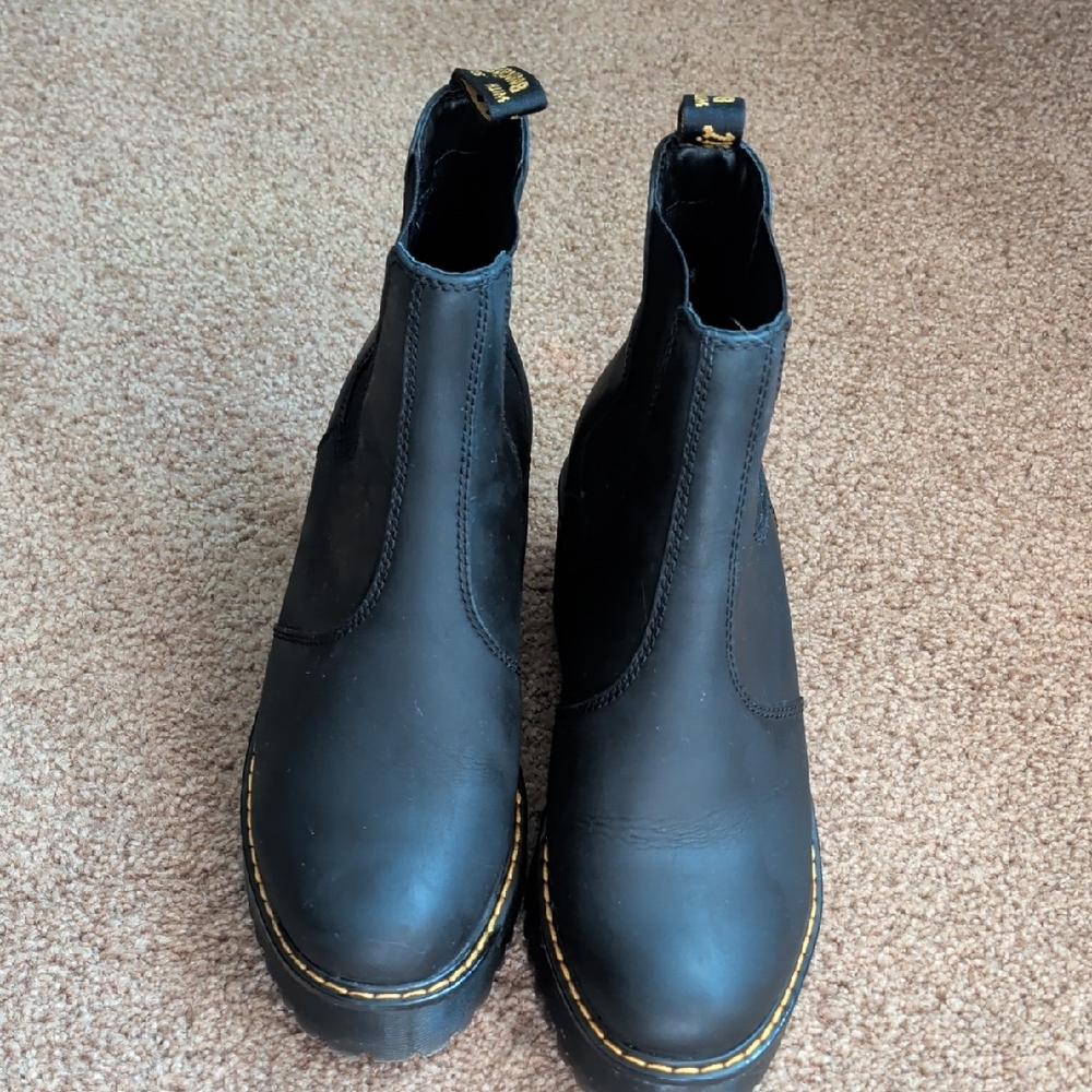 Dr. Martens Black Chelsea Combat Boots with Yellow Stitching